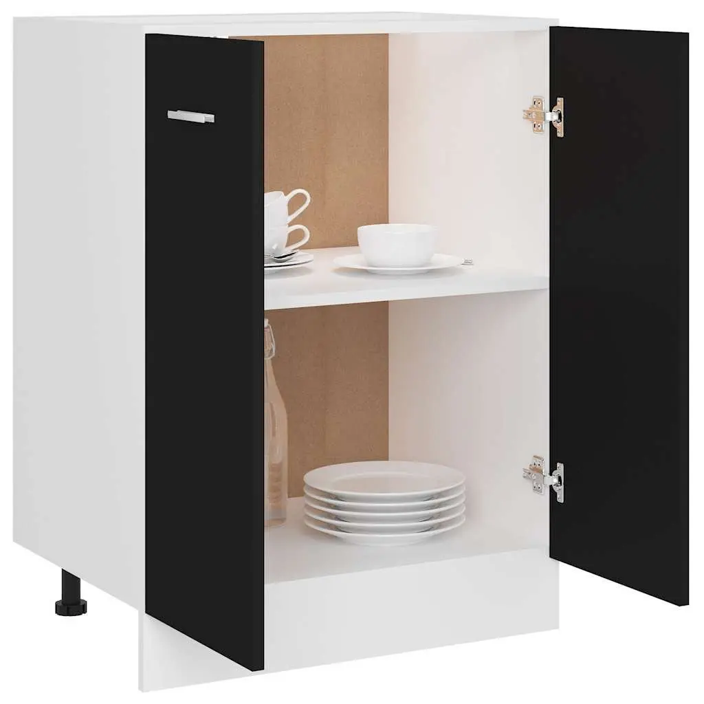 Bottom Cabinet Kitchen Storage Cupboard Black 60x46x81.5 cm 2 Doors 2 Shelves