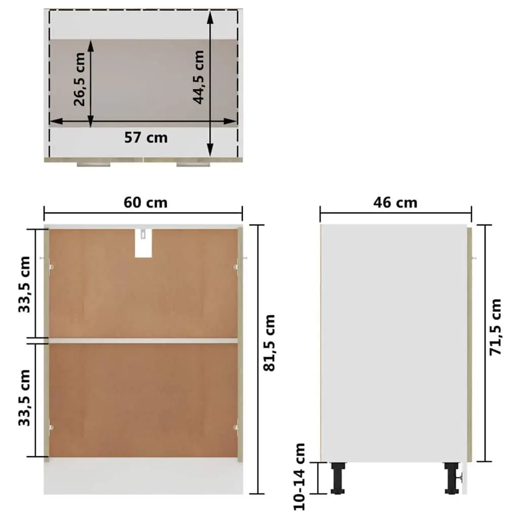 Kitchen Cabinet Storage Unit 60x46x81.5 cm 2 Doors 2 Shelves Sonoma Oak