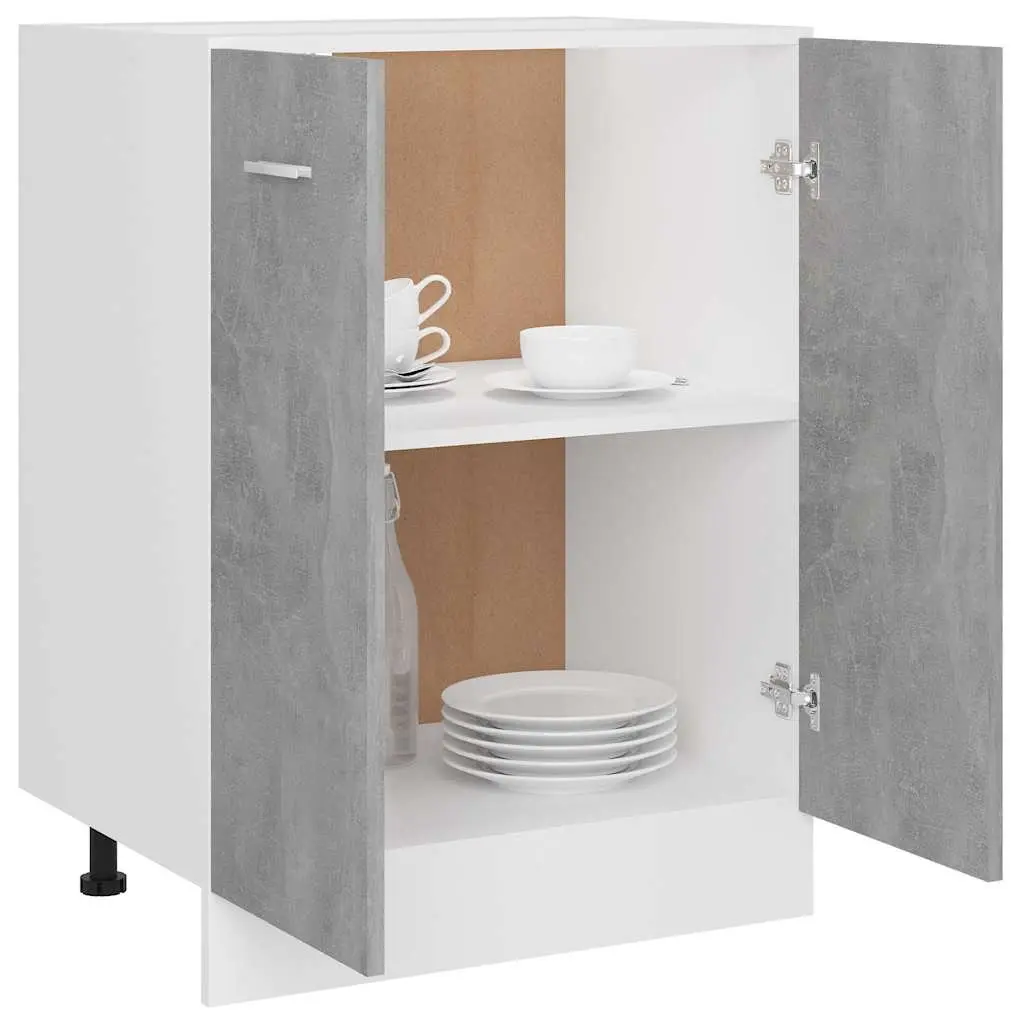 Bottom Kitchen Cabinet Storage Cupboard Grey Engineered Wood Two Doors Shelves