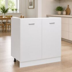 Sink Bottom Kitchen Cabinet White 80cm Wide Engineered Wood Storage Organiser