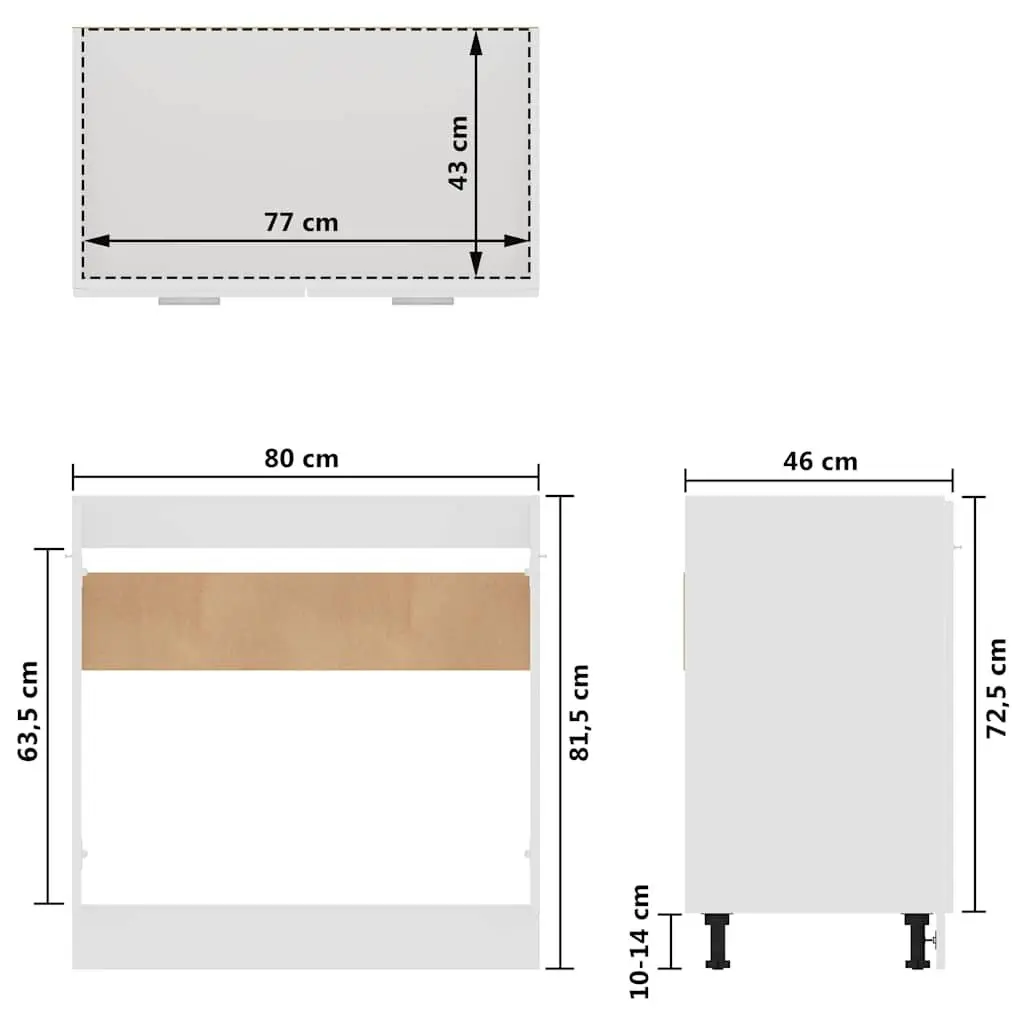 Sink Bottom Kitchen Cabinet White 80cm Wide Engineered Wood Storage Organiser