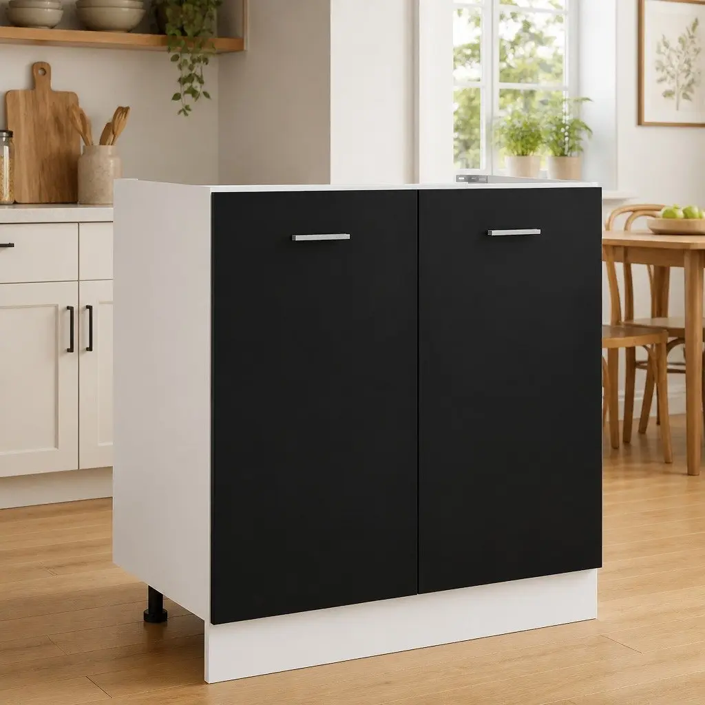 Black Kitchen Cabinet Under Sink for Storage 80x46x81.5cm
