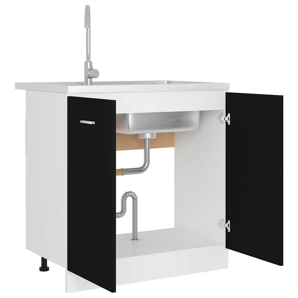 Black Kitchen Cabinet Under Sink for Storage 80x46x81.5cm