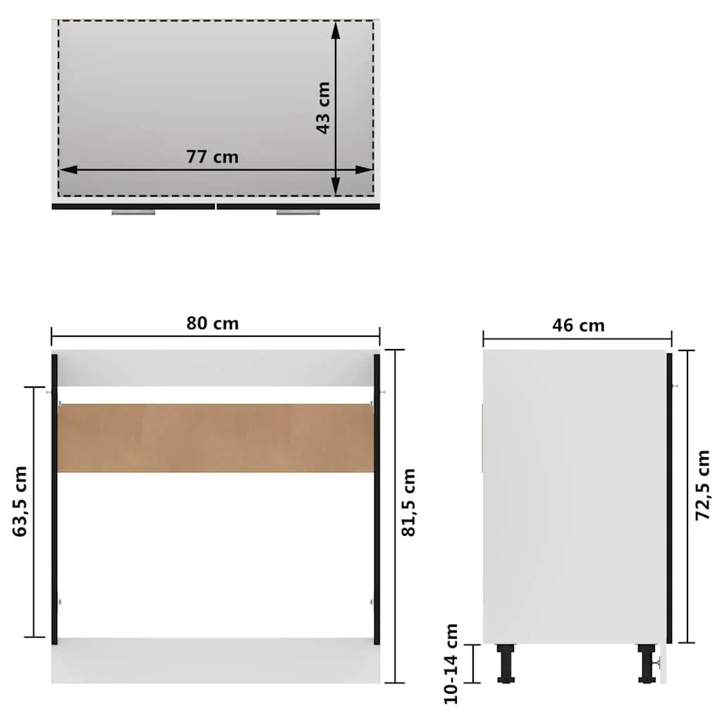 Black Kitchen Cabinet Under Sink for Storage 80x46x81.5cm