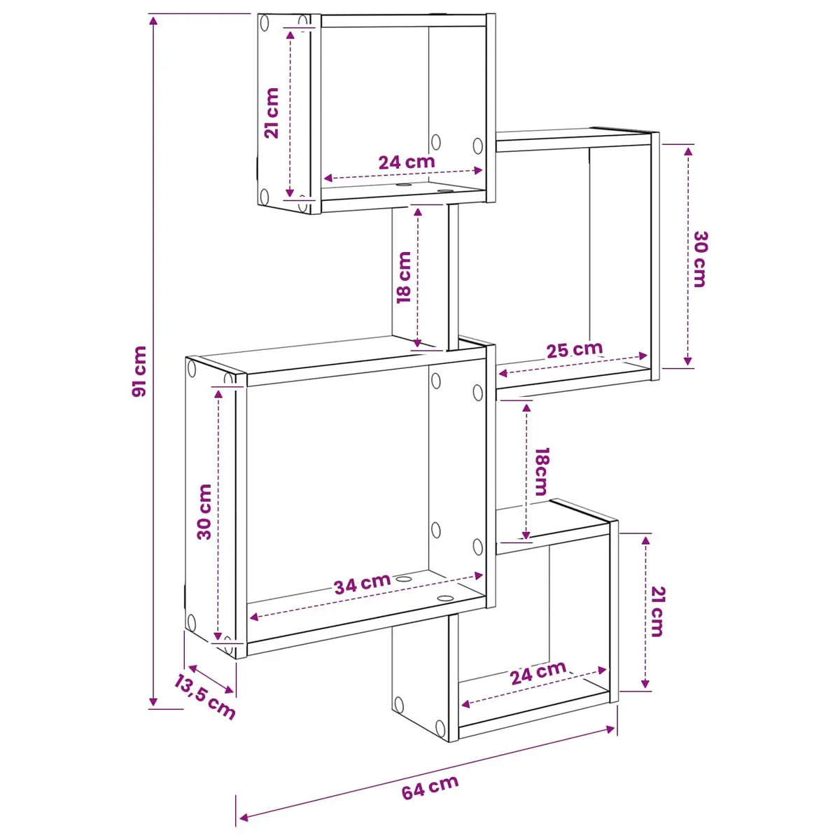 Brown Sonoma Oak Wall Cube Shelves for Storage