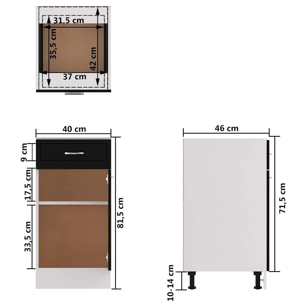 Kitchen Cabinet Storage Organiser Black 40 x 46 x 81.5 cm
