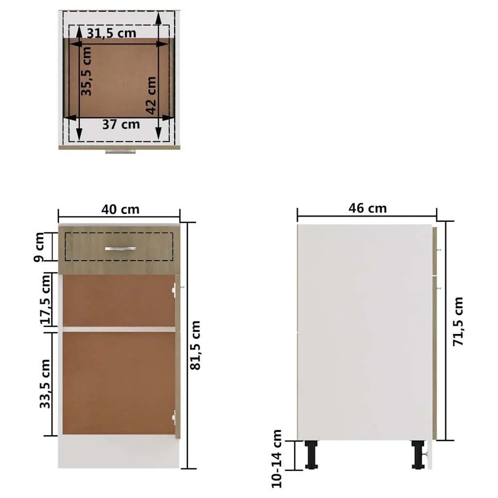 Drawer Bottom Cabinet Kitchen Storage Brown Engineered Wood 40x46x81.5cm