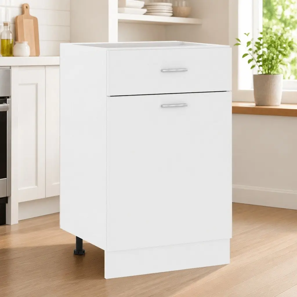 Kitchen Storage Cabinet White Drawer Shelves Engineered Wood 50x46x81.5cm