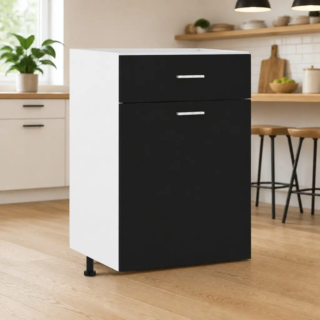 Drawer Bottom Cabinet Kitchen Storage Cupboard Black Engineered Wood Furniture