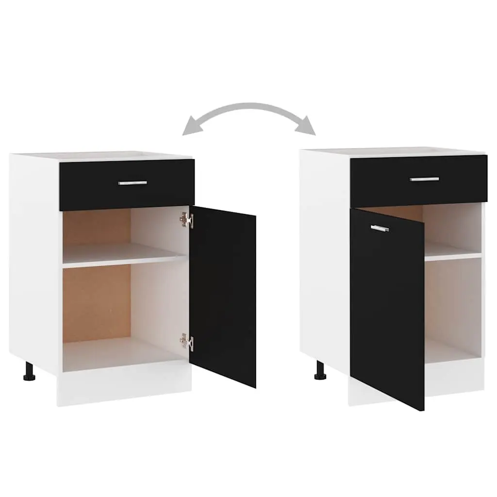 Drawer Bottom Cabinet Kitchen Storage Cupboard Black Engineered Wood Furniture
