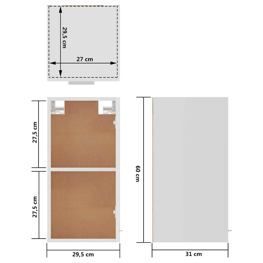 White Wall-Mounted Kitchen Cabinet Storage Unit 29.5x31x60cm