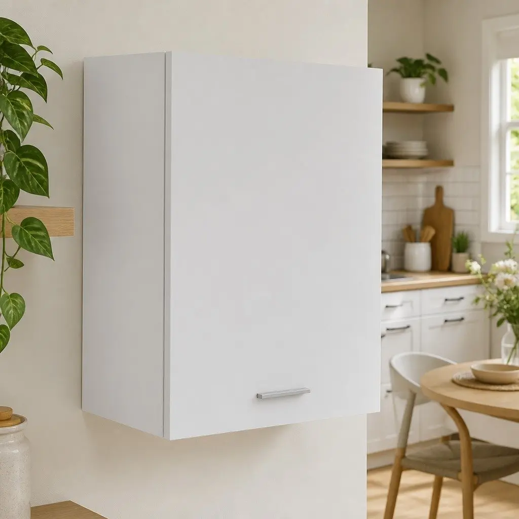 Hanging Kitchen Cabinet White Wall-Mounted Storage Engineered Wood Two Shelves
