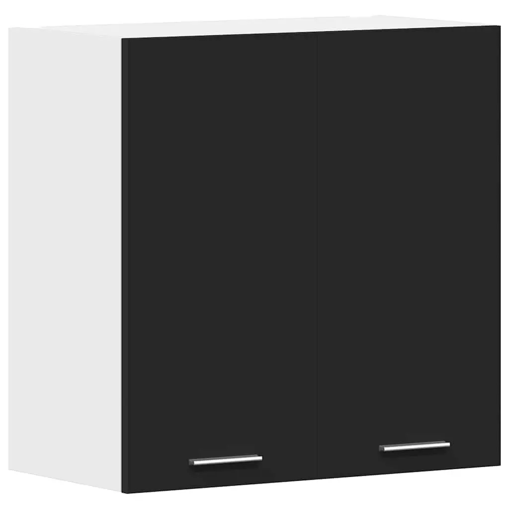 Hanging Kitchen Cabinet Black Storage Cupboard Engineered Wood Two Doors Shelves