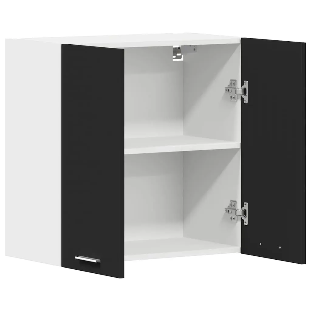 Hanging Kitchen Cabinet Black Storage Cupboard Engineered Wood Two Doors Shelves