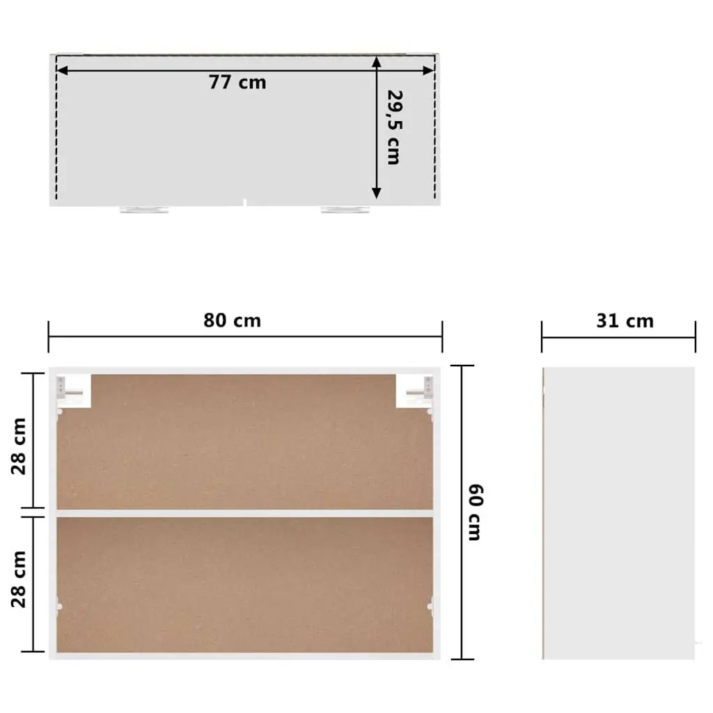 Hanging Kitchen Cabinet Wall Mounted Storage Cupboard 80x31x60 cm White 2 Doors