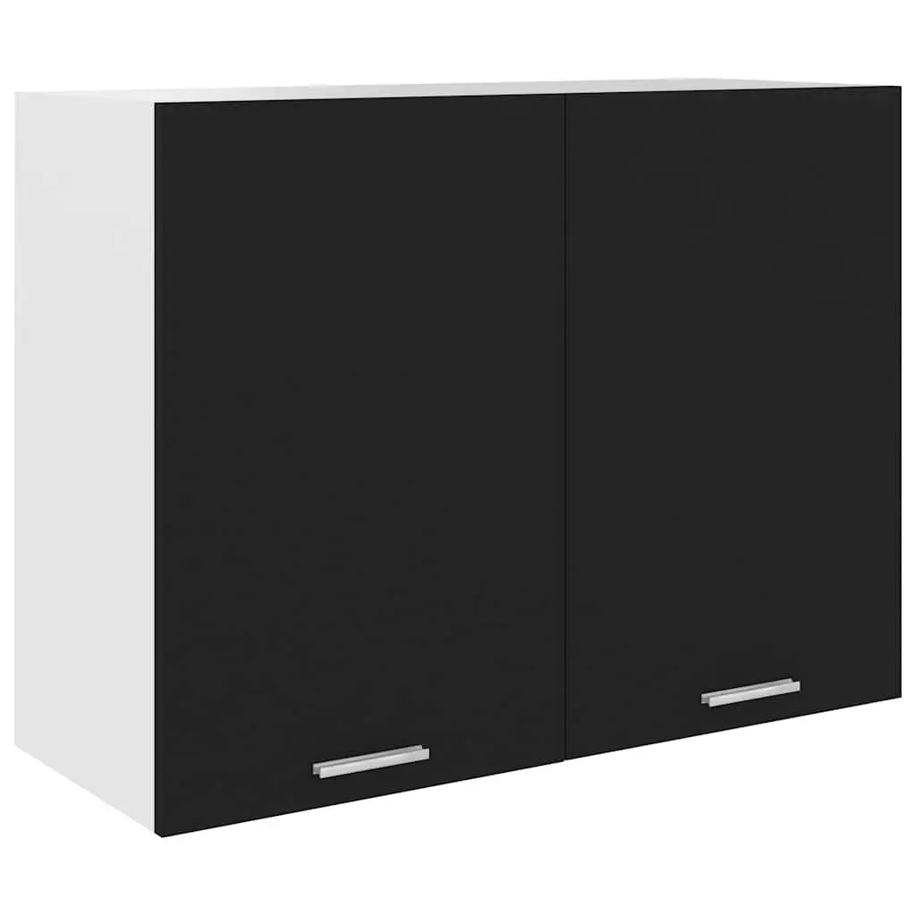 Hanging Kitchen Cabinet Black Storage Cupboard Two Shelves Doors Engineered Wood