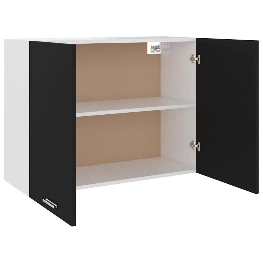 Hanging Kitchen Cabinet Black Storage Cupboard Two Shelves Doors Engineered Wood