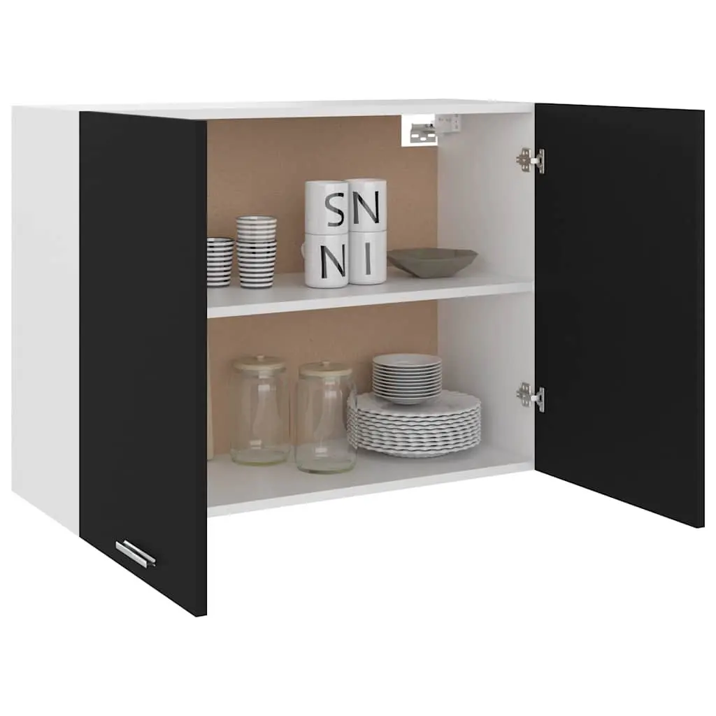 Hanging Kitchen Cabinet Black Storage Cupboard Two Shelves Doors Engineered Wood