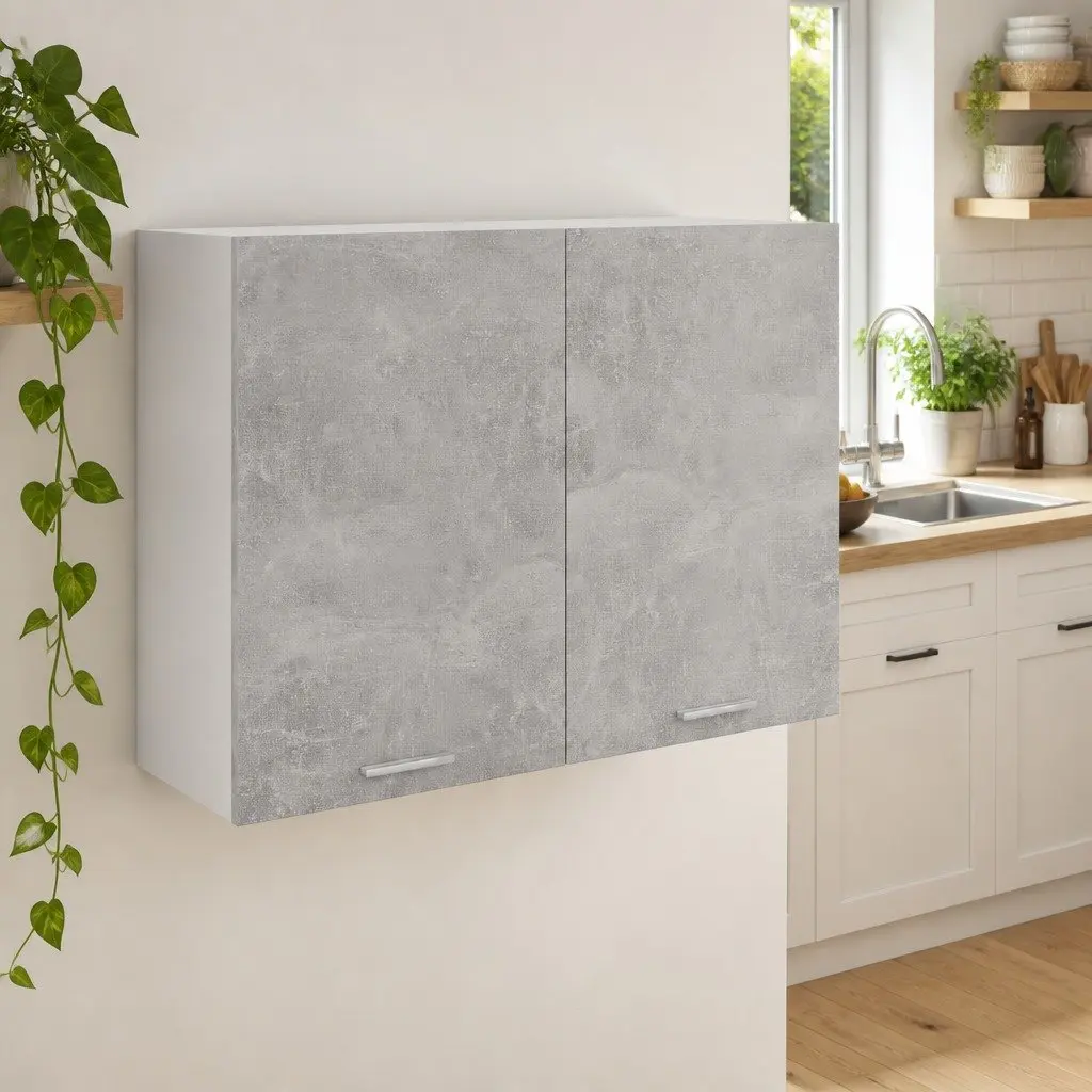 Hanging Cabinet Kitchen Storage Unit Grey Engineered Wood Two Doors Shelves