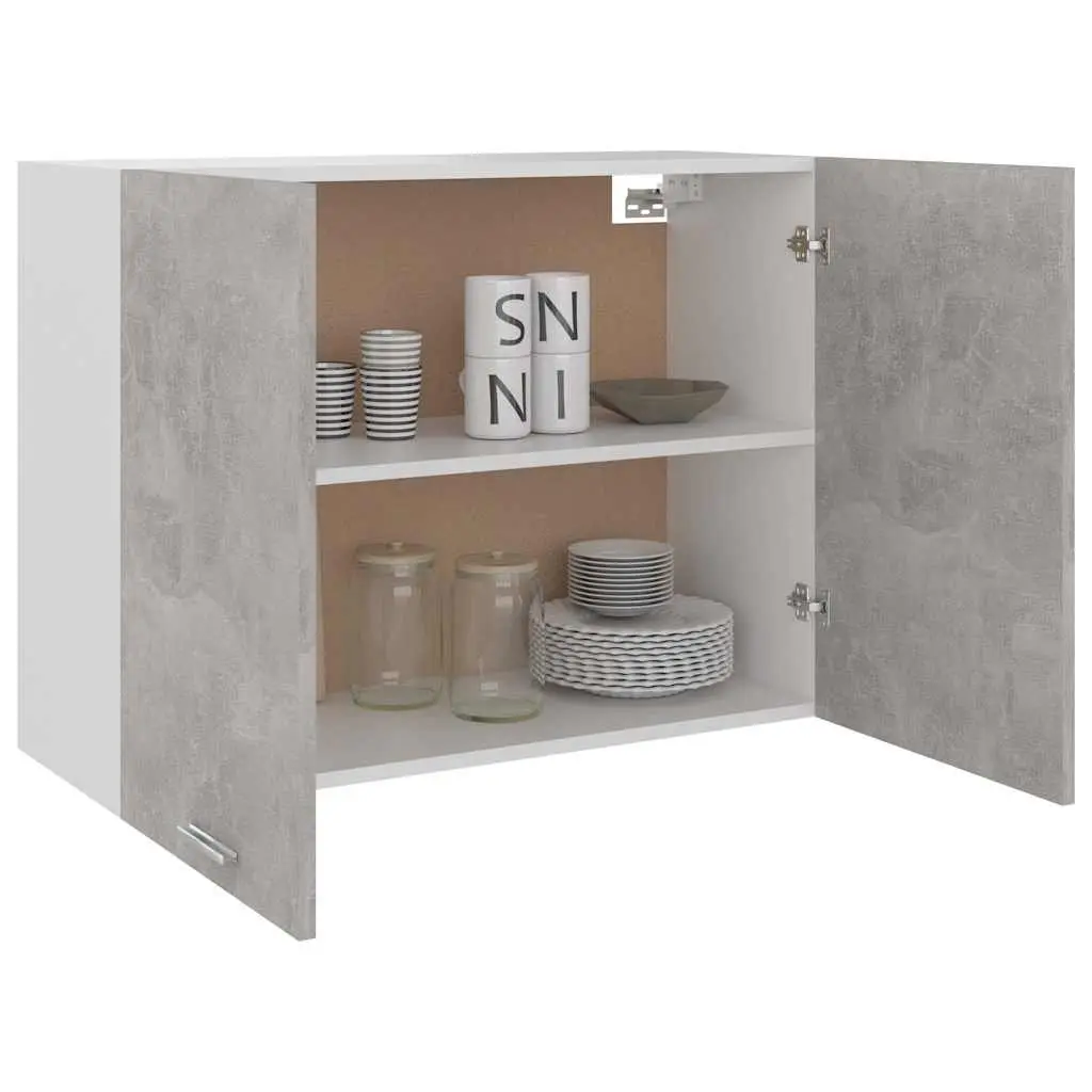 Hanging Cabinet Kitchen Storage Unit Grey Engineered Wood Two Doors Shelves