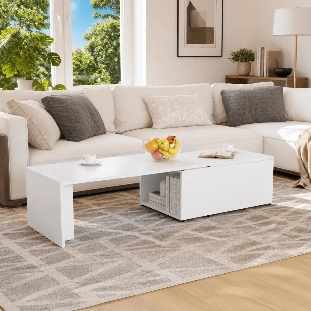 Coffee Table White 150x50x35 cm Engineered Wood Accent Side Table