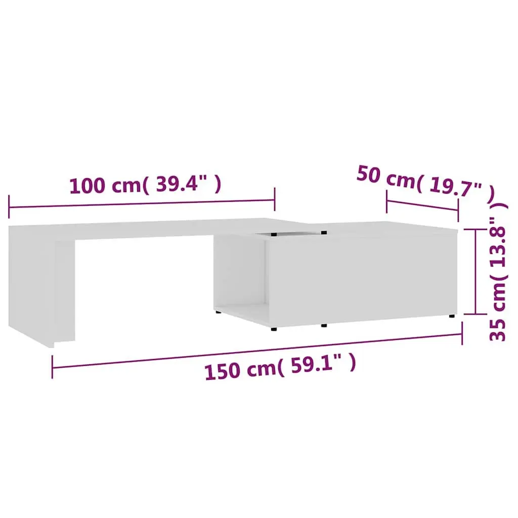 Coffee Table White 150x50x35 cm Engineered Wood Accent Side Table