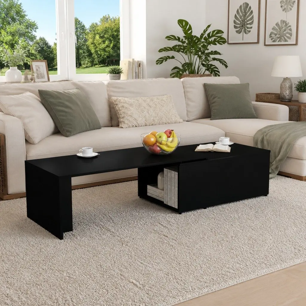Coffee Table Black Engineered Wood Accent Living Room Furniture 150W x 50D x 35H cm