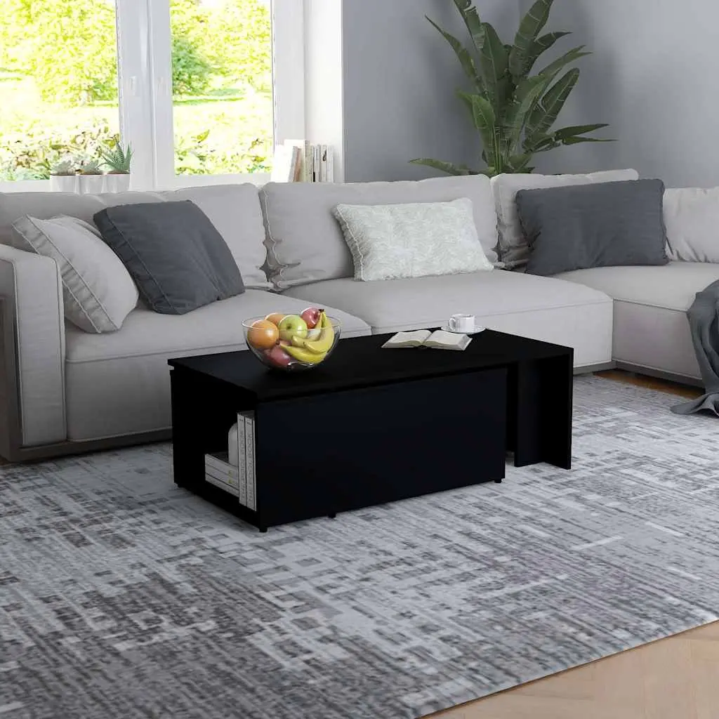 Coffee Table Black Engineered Wood Accent Living Room Furniture 150W x 50D x 35H cm
