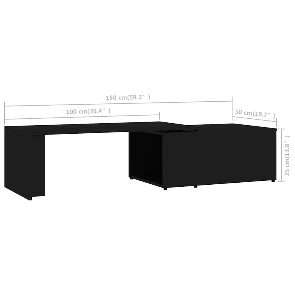 Coffee Table Black Engineered Wood Accent Living Room Furniture 150W x 50D x 35H cm