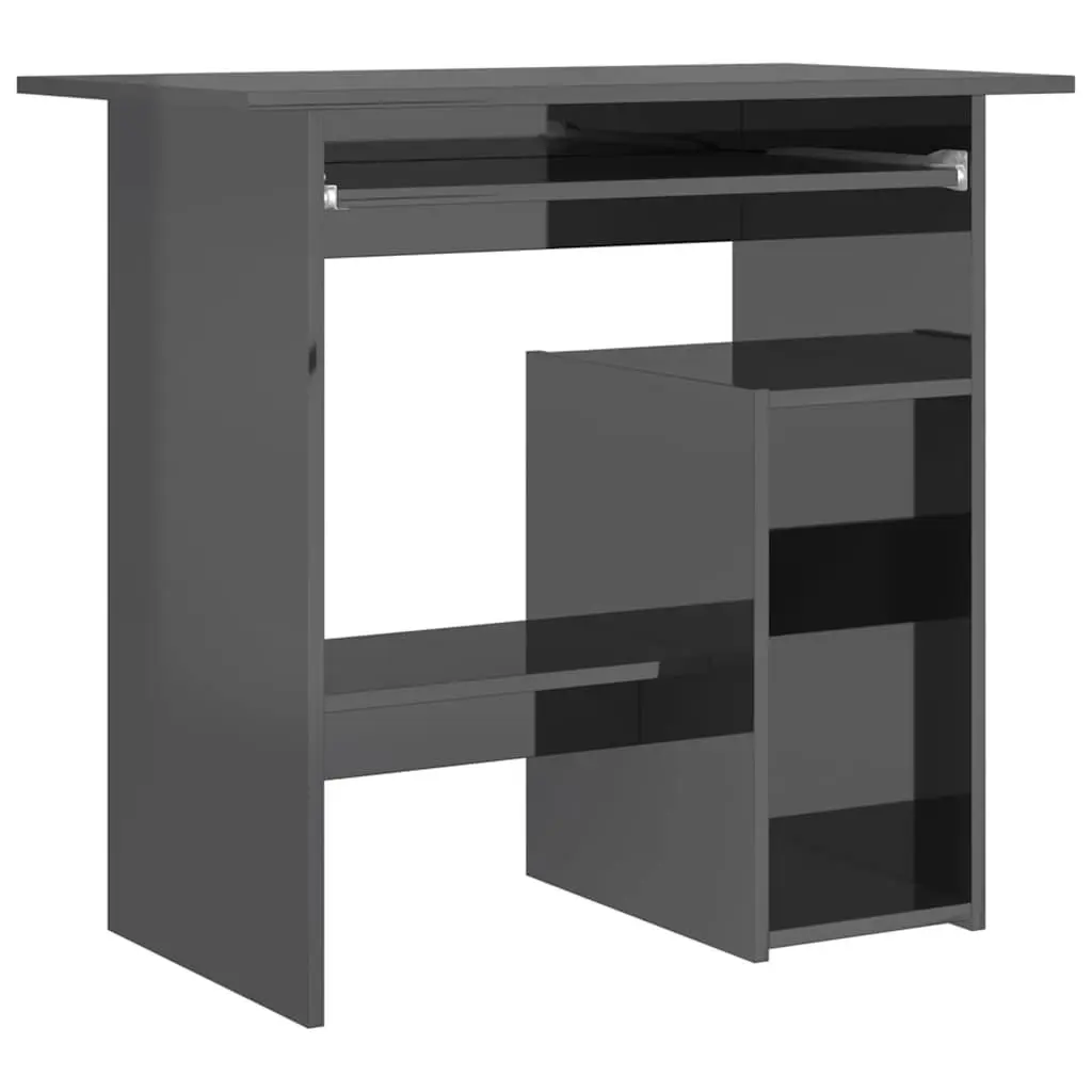 Grey Office Desk with Open Shelf and Tray