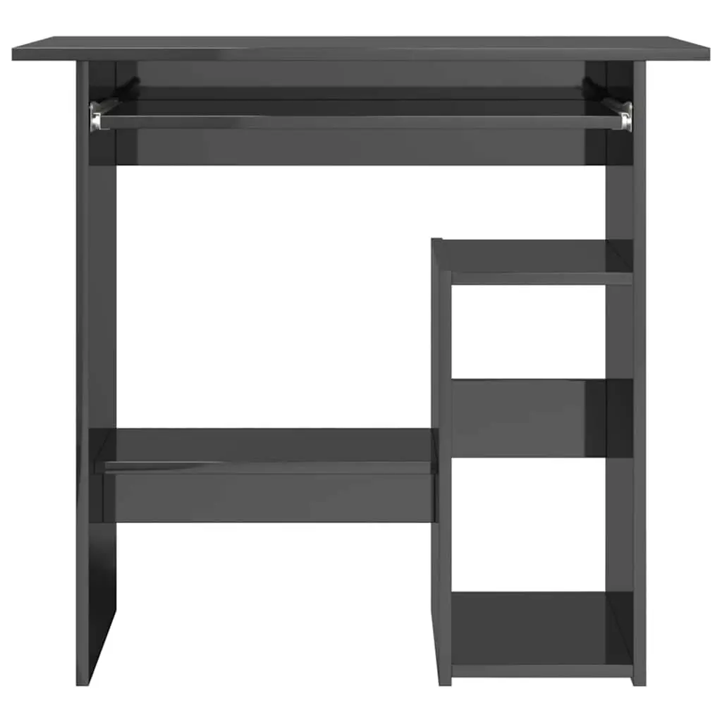 Grey Office Desk with Open Shelf and Tray
