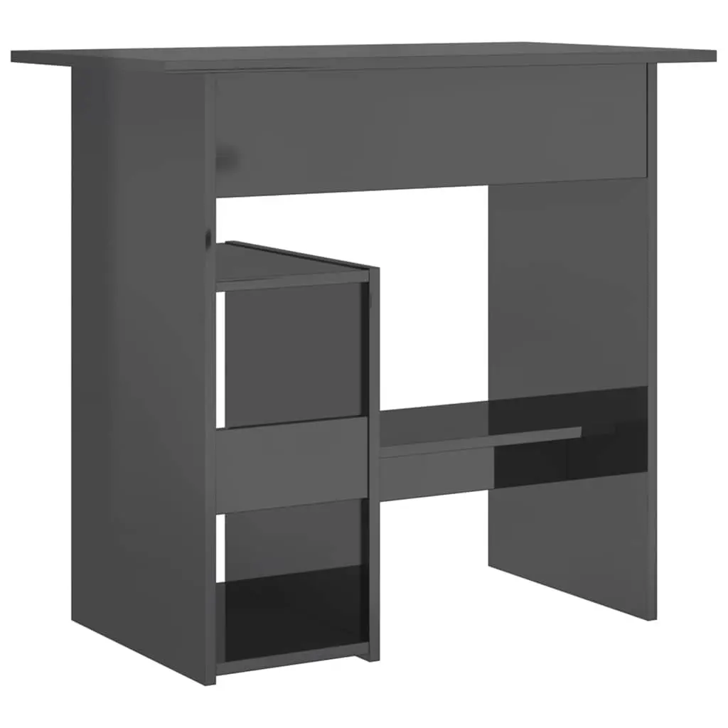 Grey Office Desk with Open Shelf and Tray
