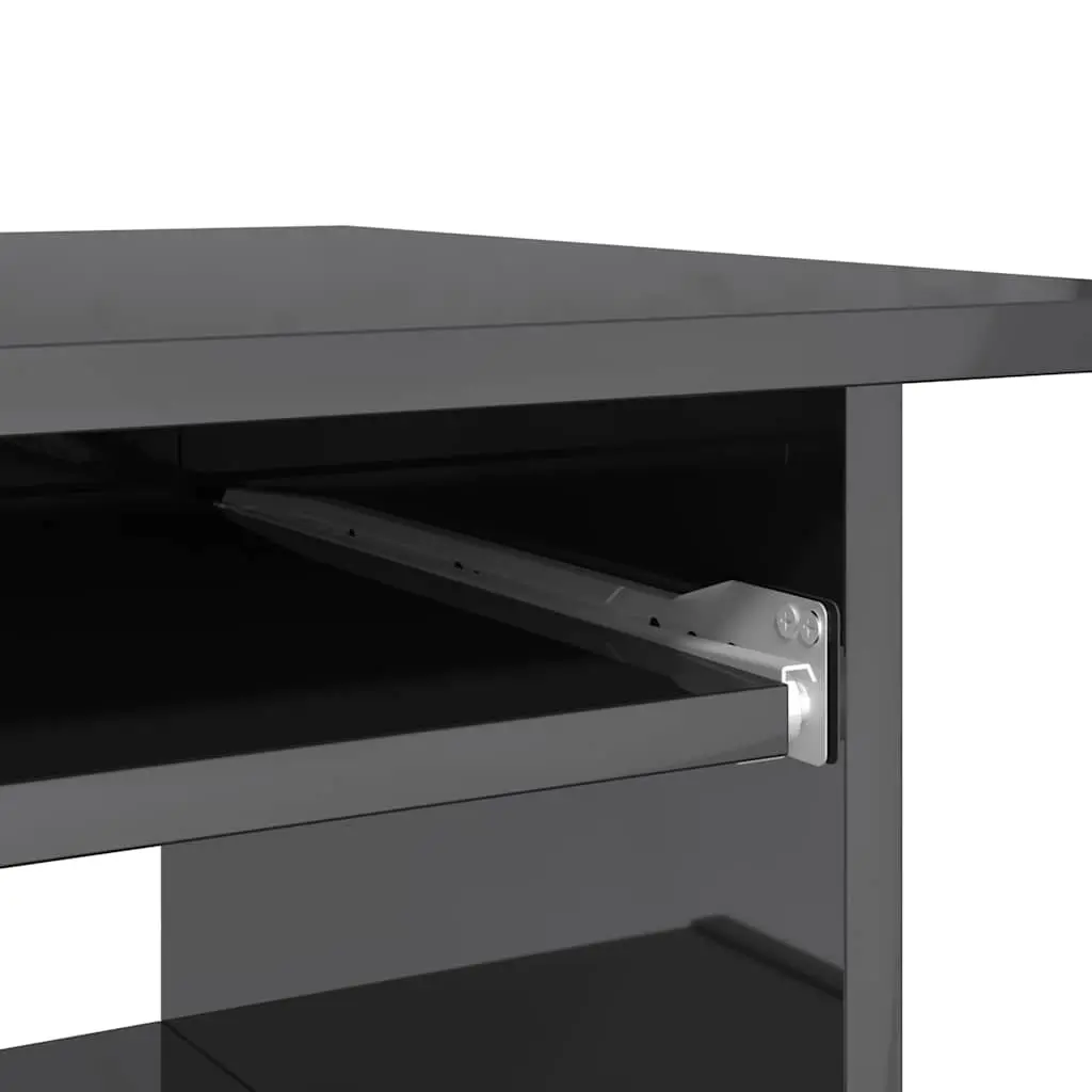 Grey Office Desk with Open Shelf and Tray