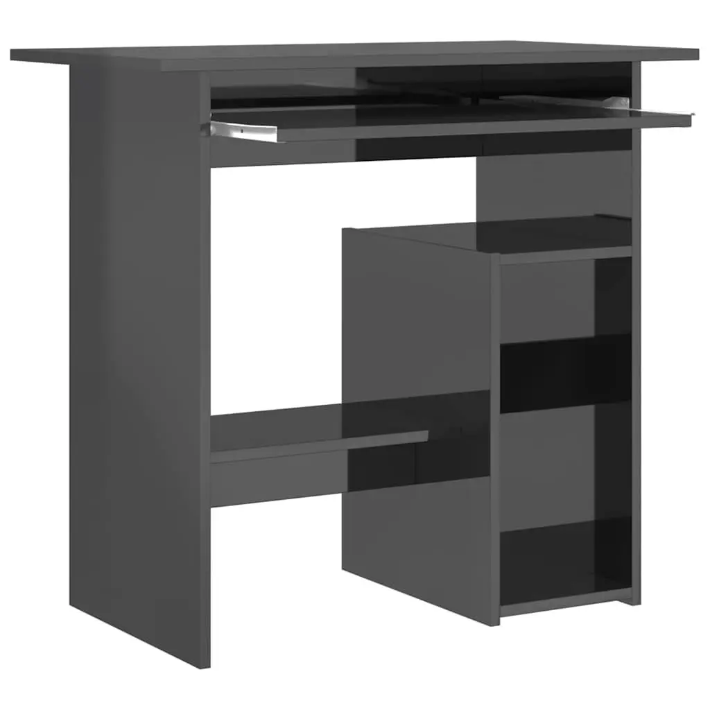 Grey Office Desk with Open Shelf and Tray