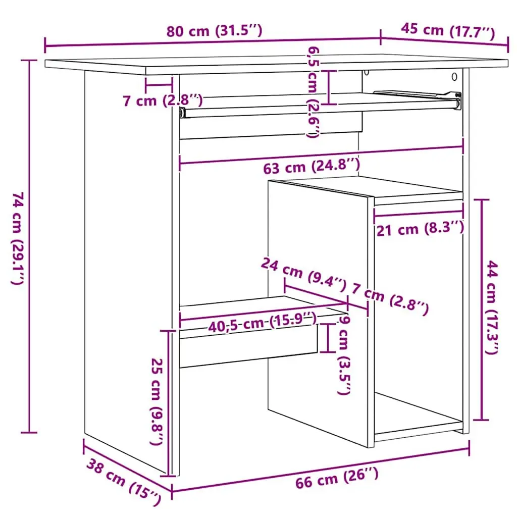 Grey Office Desk with Open Shelf and Tray