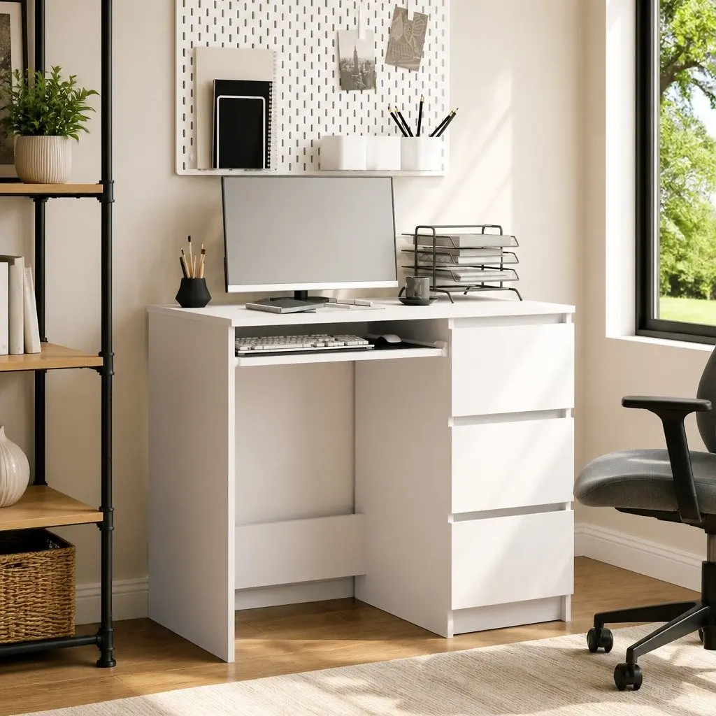 Office Desk Engineered Wood 90cm White Workstation Study Table