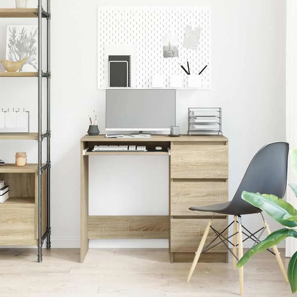 Engineered Wood Desk 90x45x76cm Brown Office Study Table with Drawer Storage