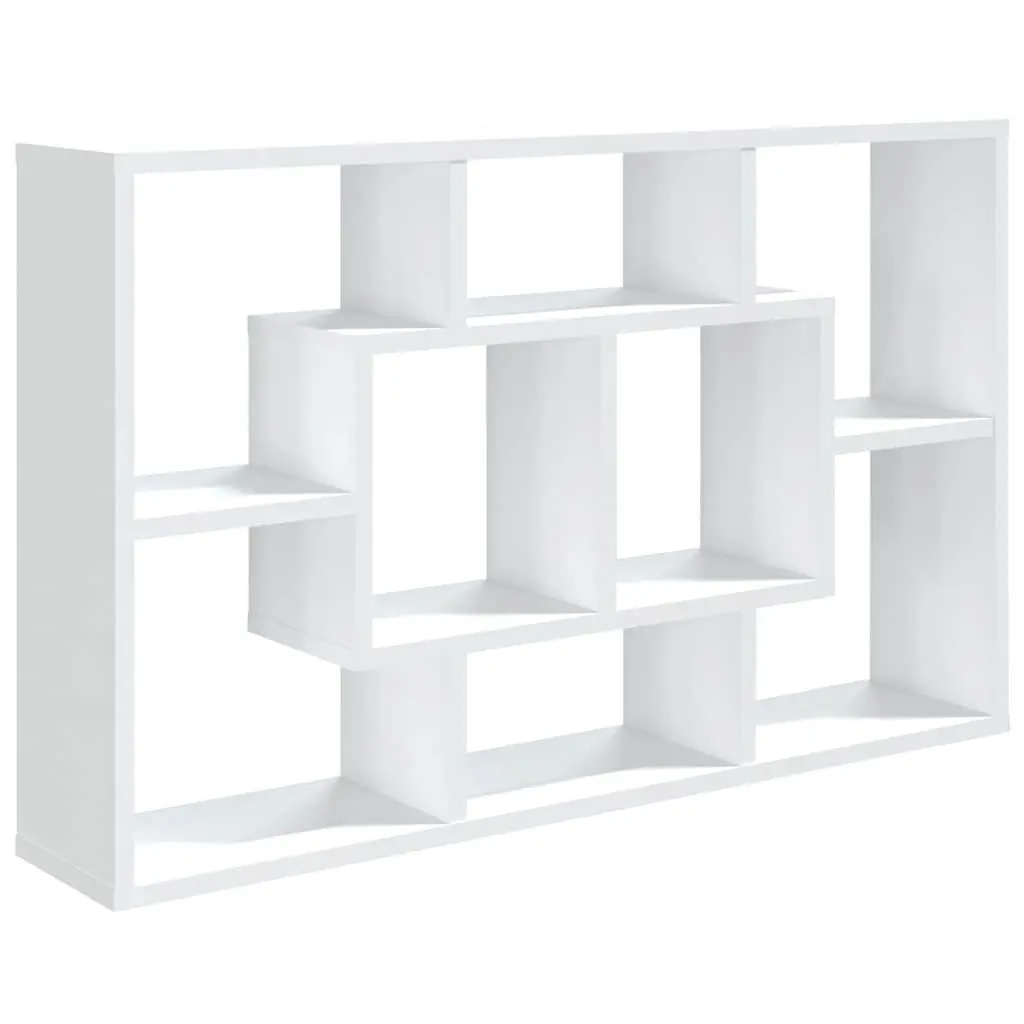 Wall Shelf White Floating Storage Eight Compartments Engineered Wood
