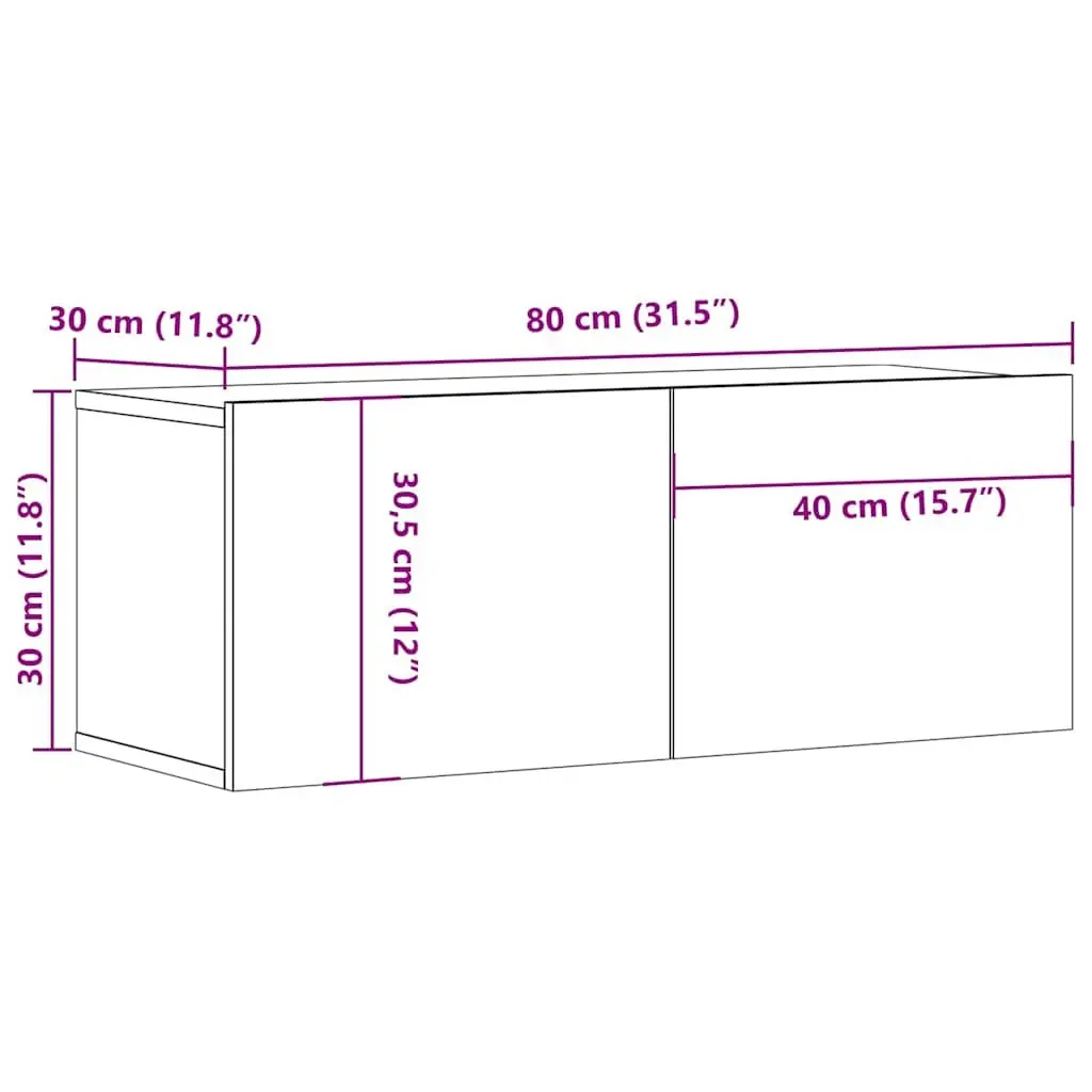Wall Mounted TV Cabinet Storage Unit 80x30x30cm White Engineered Wood