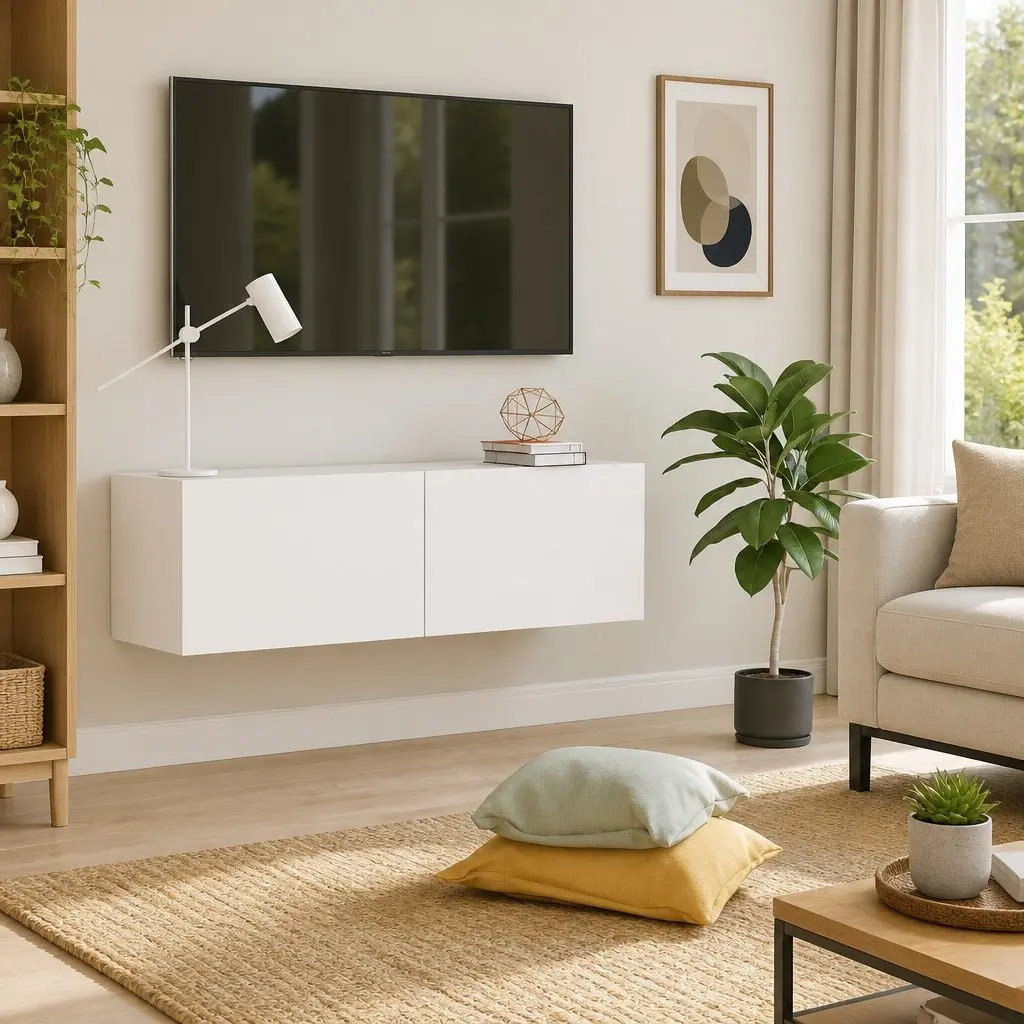 White Wall-Mounted TV Cabinet with Storage