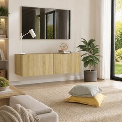 Warm Brown TV Cabinet with Practical Storage Features