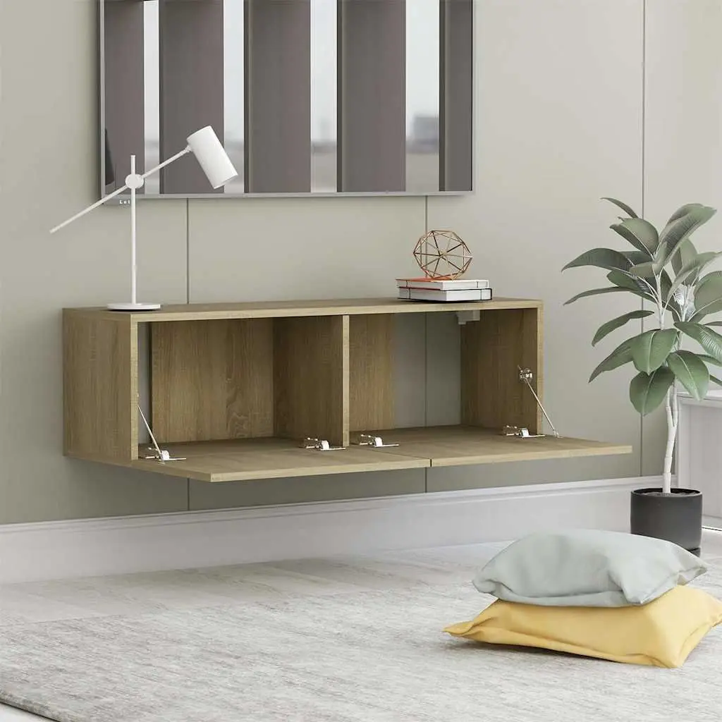 TV Cabinet Brown Wall-Mounted Living Room Media Stand Storage Unit Compartments