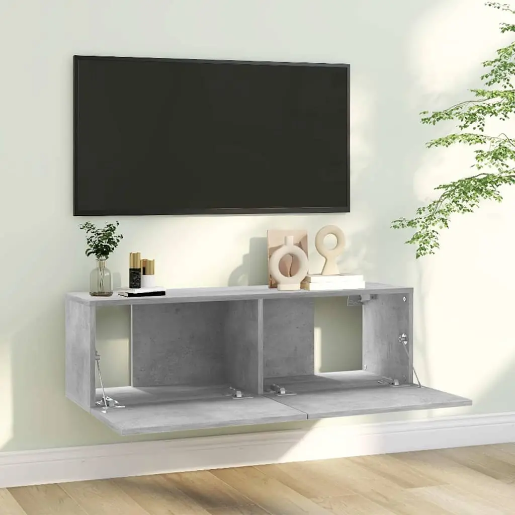 Wall-Mounted TV Cabinet Storage Unit 100x30x30 cm Grey Drop-Down Doors