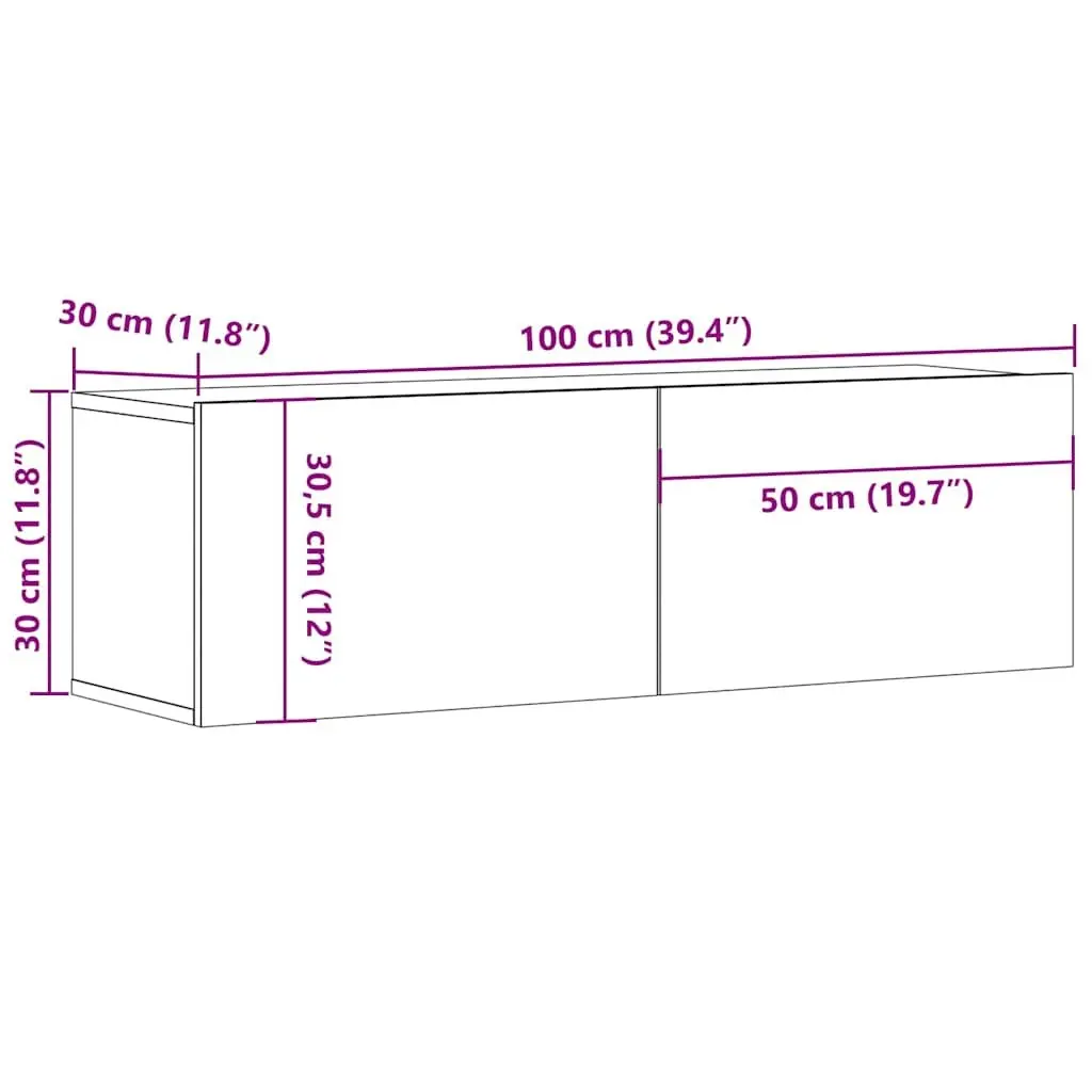 Wall-Mounted TV Cabinet Storage Unit 100x30x30 cm Grey Drop-Down Doors
