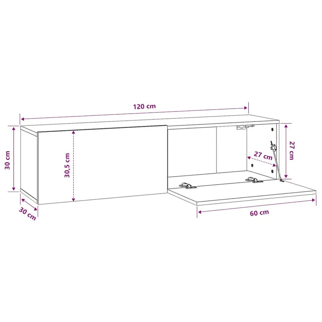 Wall-Mounted TV Cabinet Storage Unit 120x30x30 cm Drop-Down Doors White
