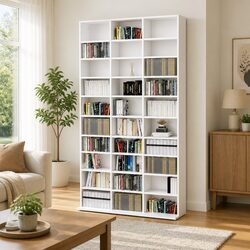 CD Cabinet White Media Storage Organizer 30 Compartments Living Room Display