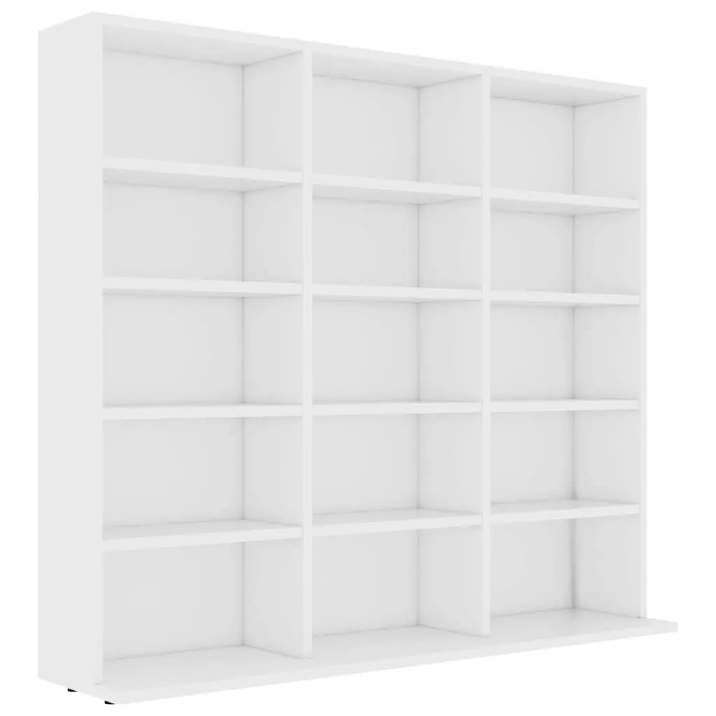 CD Cabinet White Storage Media Organiser 100x23x89.5 cm Engineered Wood Shelves
