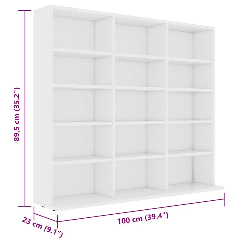 CD Cabinet White Storage Media Organiser 100x23x89.5 cm Engineered Wood Shelves