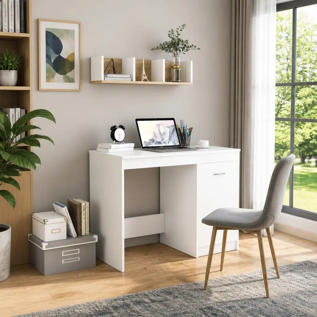 Office Desk Writing Table 100x50x76 cm White with Storage Cabinet