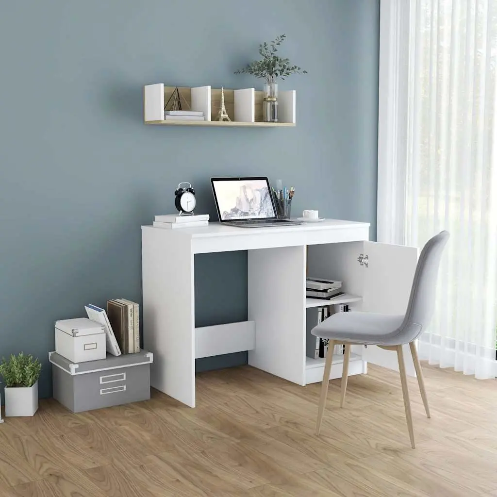 Office Desk Writing Table 100x50x76 cm White with Storage Cabinet